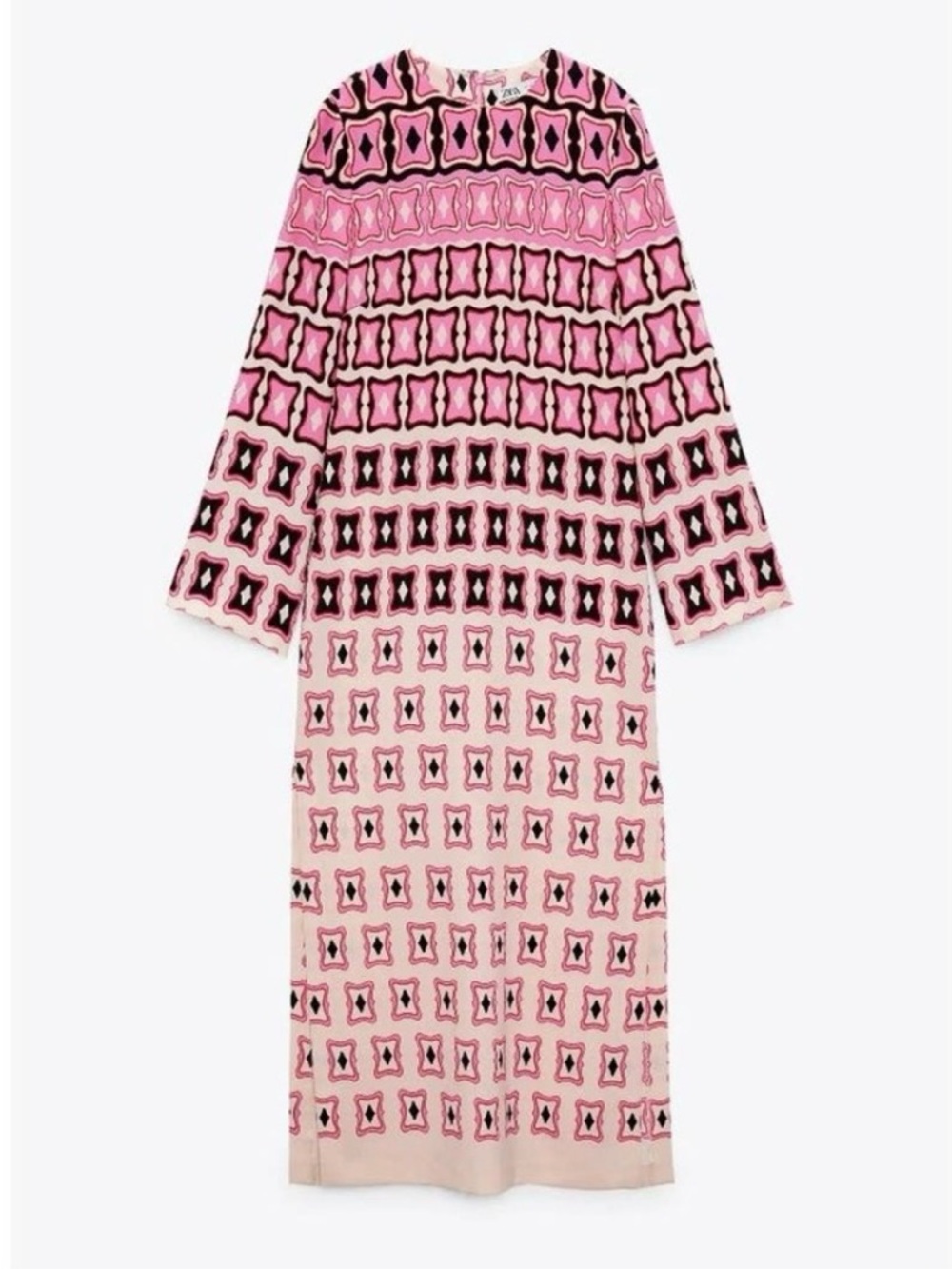 Zara Pink Geometric Midi Maxi Dress Size S - Picture 5 of 9